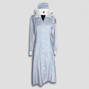 Vintage WWII American Red Cross Dilly Volunteer Nurse Uniform Dress/Hat sz M
